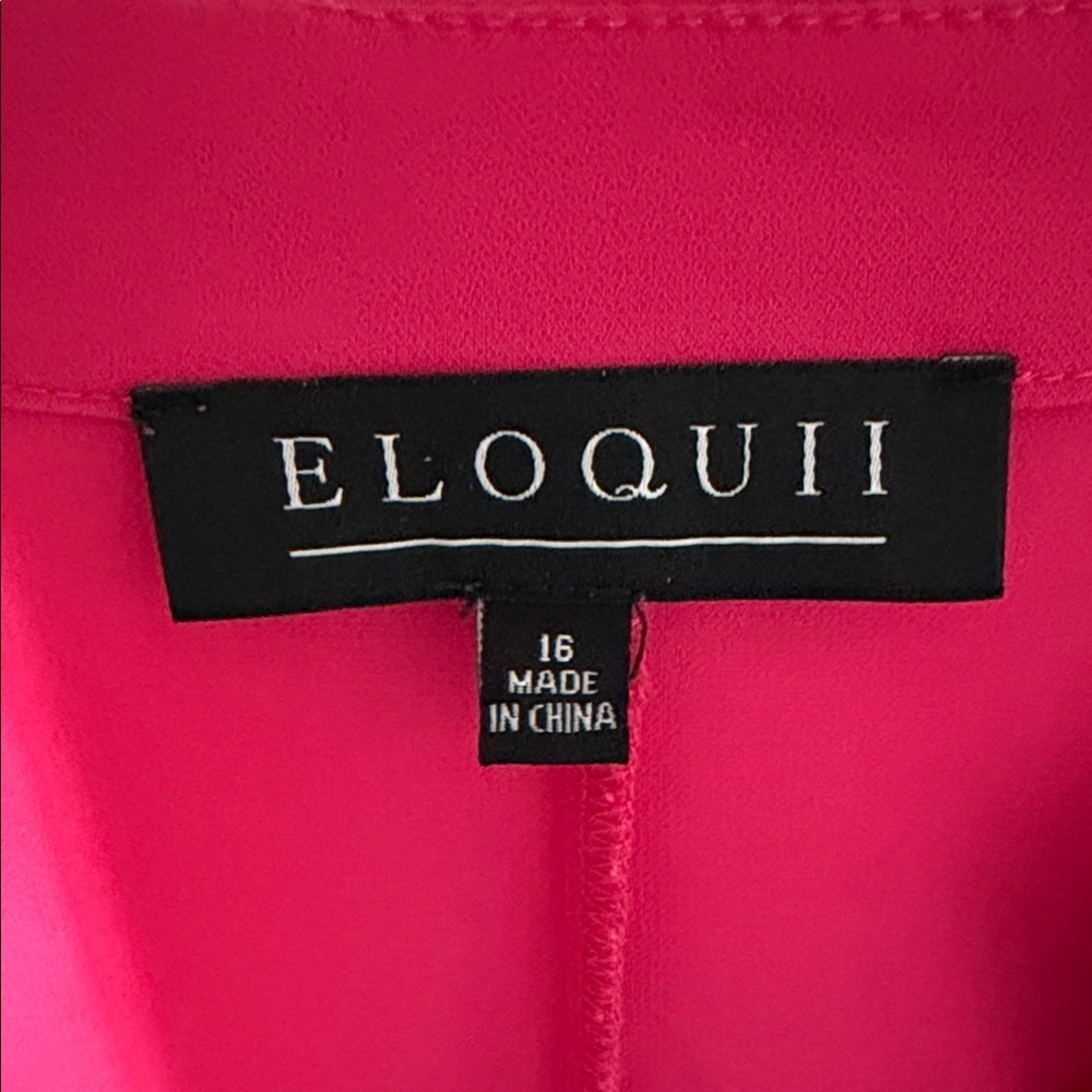 Eloquii Hot Pink Long Sleeve Blouse V-Neck Roll Tab Sleeves Size 16 - Picture 2 of 10